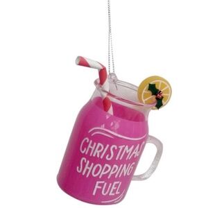 Pink Christmas Shopping Fuel cocktail Glass Ornament NWT